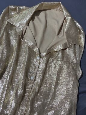 SHEIN Metallic Gold Button-Down Shirt